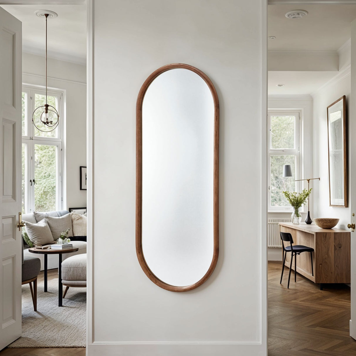 Walnut tall wood oval mirror