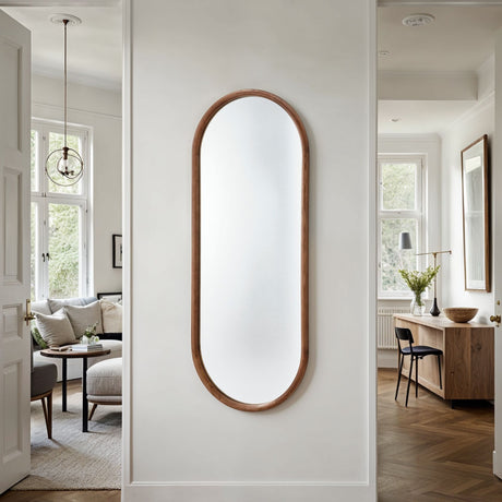 Walnut tall wood oval mirror