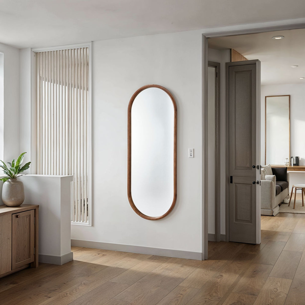 Walnut tall wood oval mirror