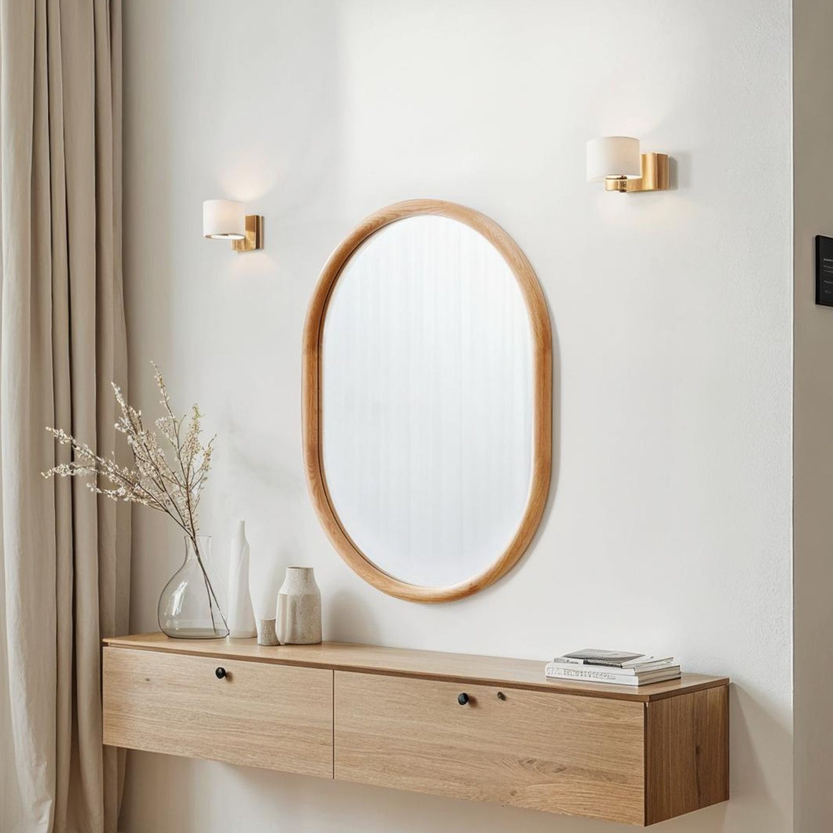 oak wood oval mirror