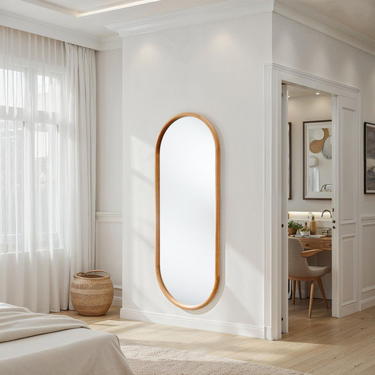 Large oak oval mirror full length