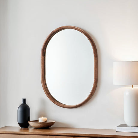 Walnut wooden oval mirror