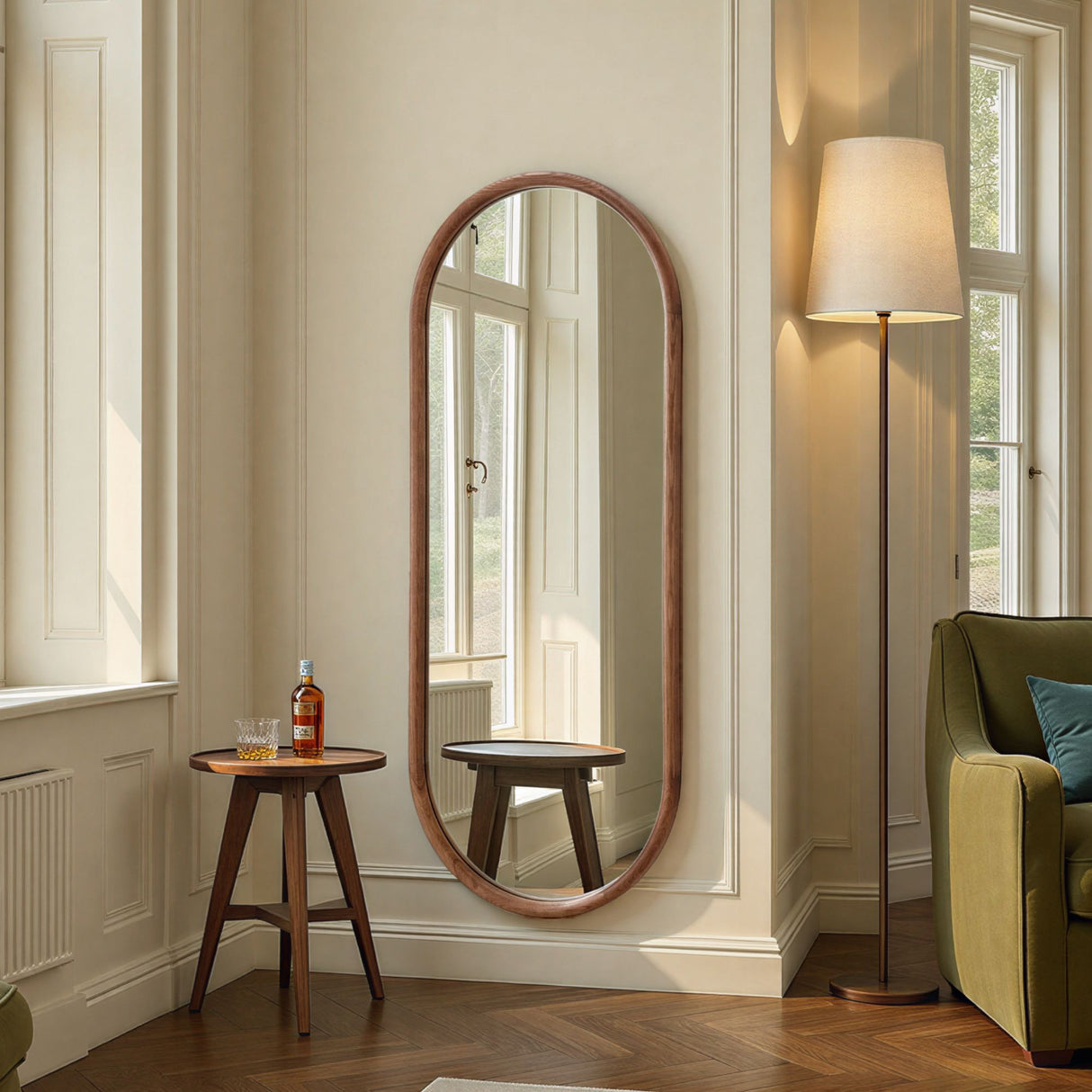 Large walnut wood oak mirror