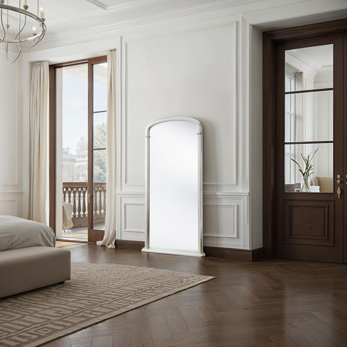 Tall curved silver arch mirror