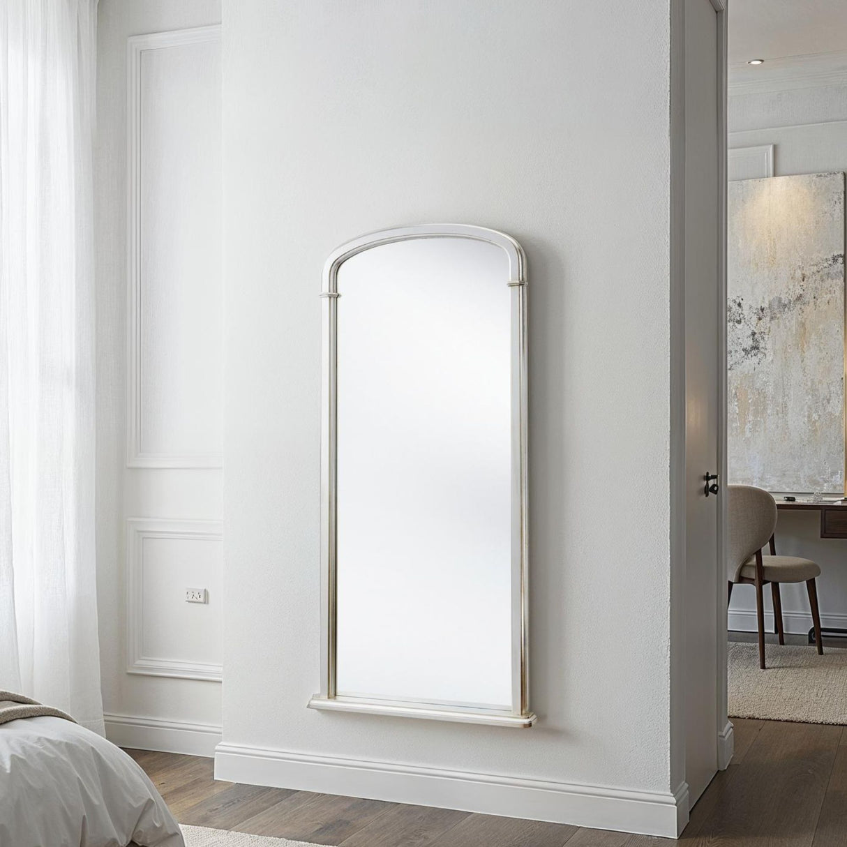Tall curved silver arch mirror