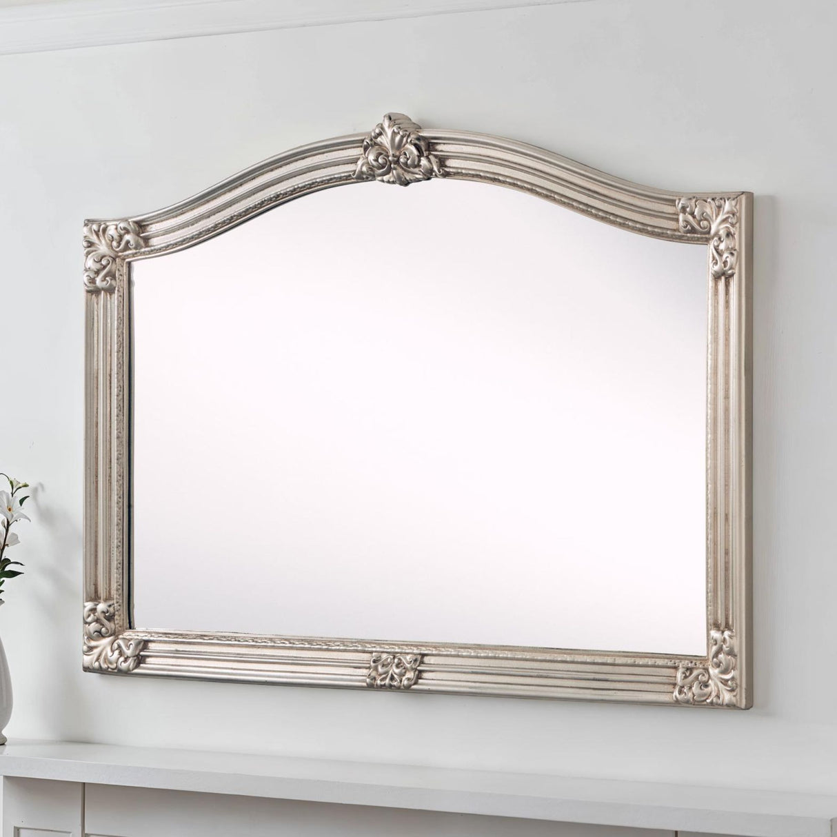Arched Silver Mantle Mirror