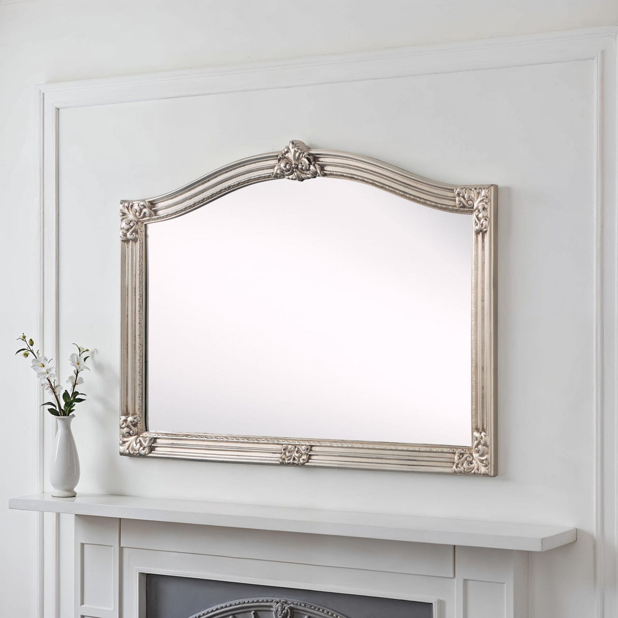 Arched Silver Mantle Mirror