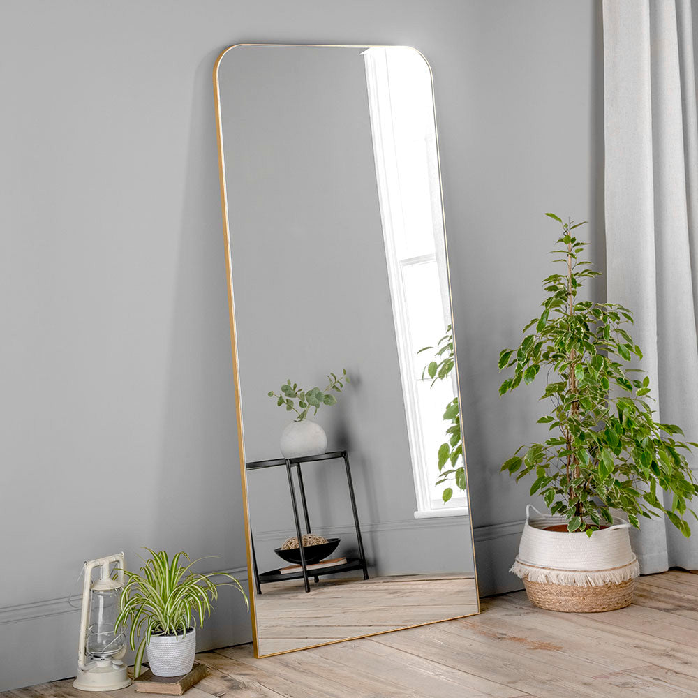 Gold rectangular curved corner minimal frame glass mirror