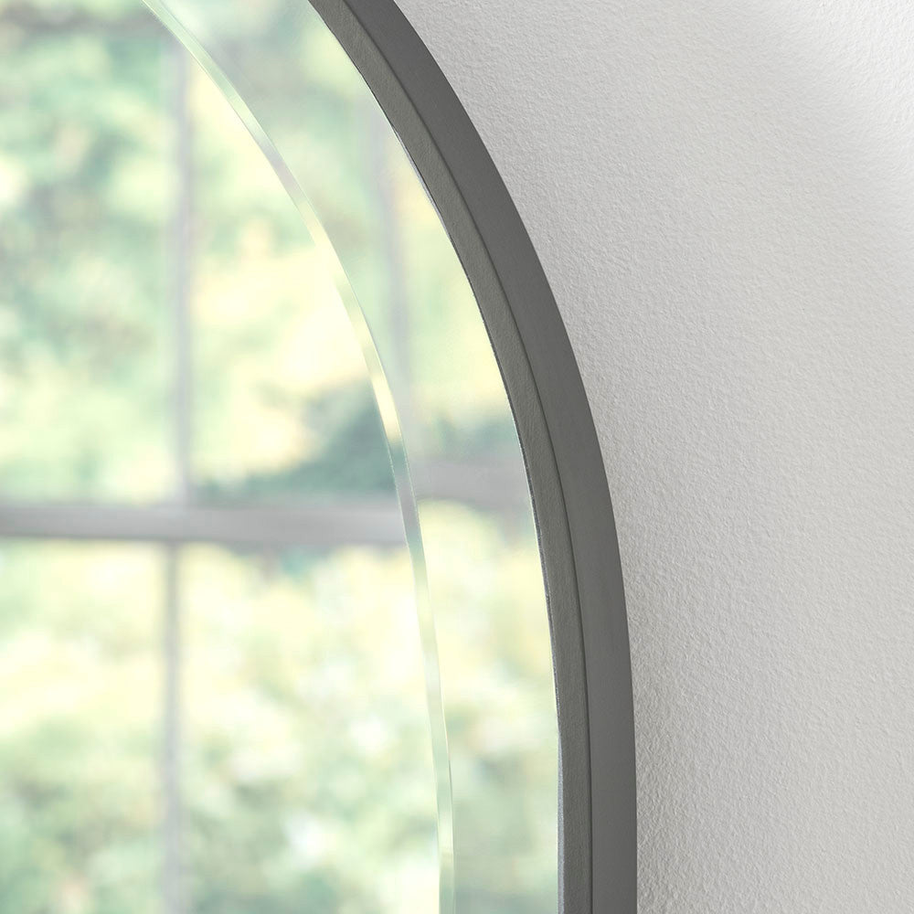 Grey minimal frame arched beveled edge glass mirror
