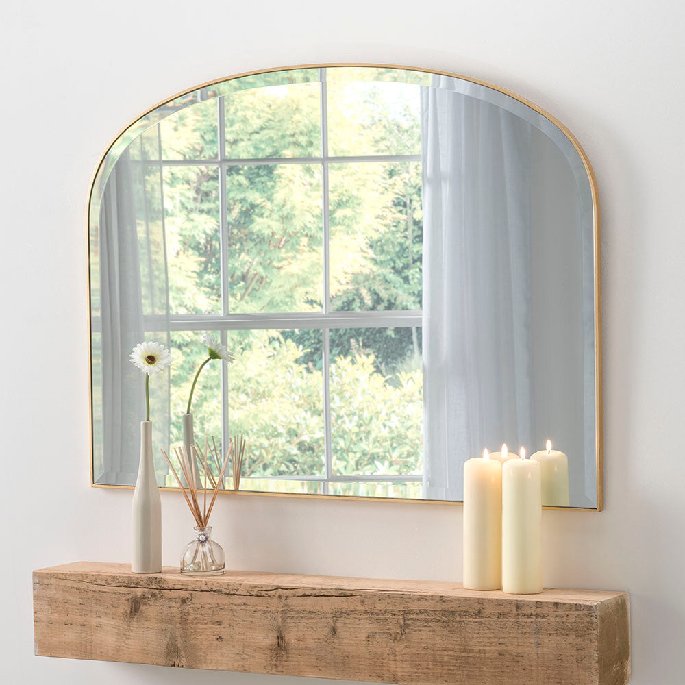 Gold minimal frame arched beveled edge glass mirror