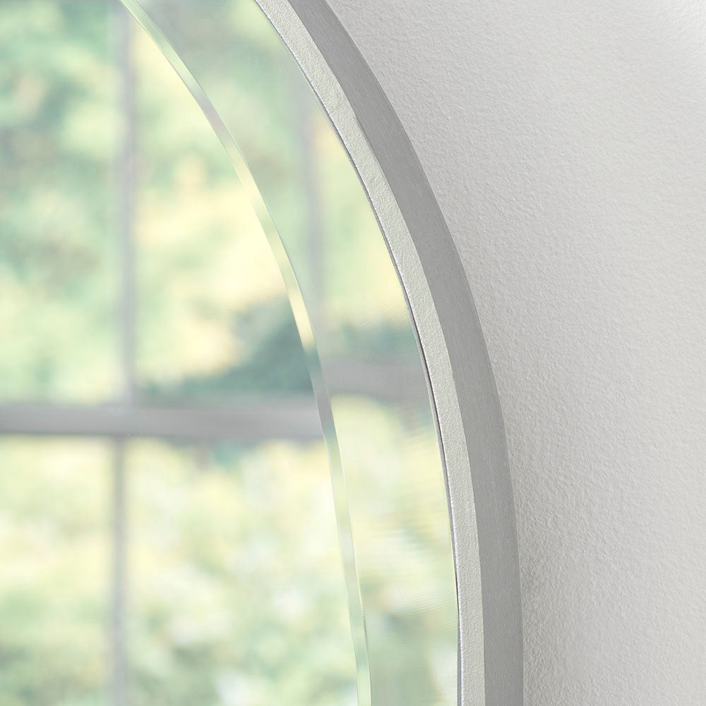Silver minimal frame arched beveled edge glass mirror