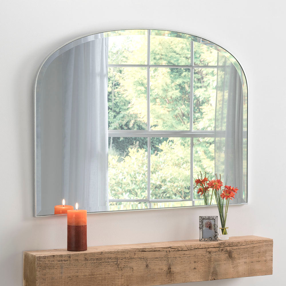 Silver minimal frame arched beveled edge glass mirror