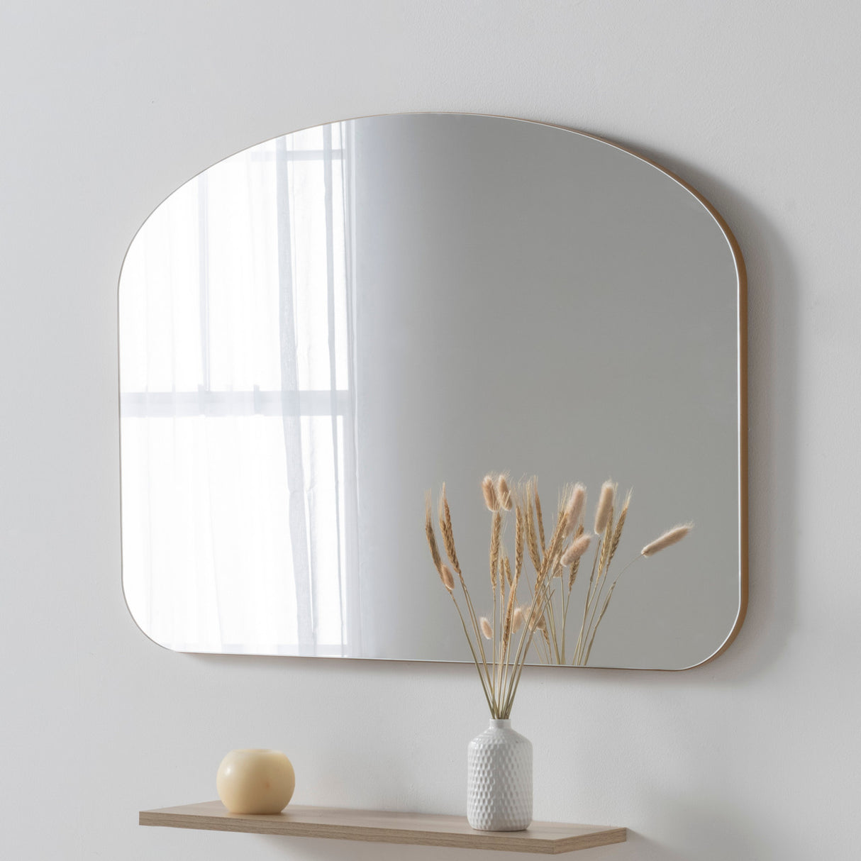 Gold minimal curved frame arched glass mirror