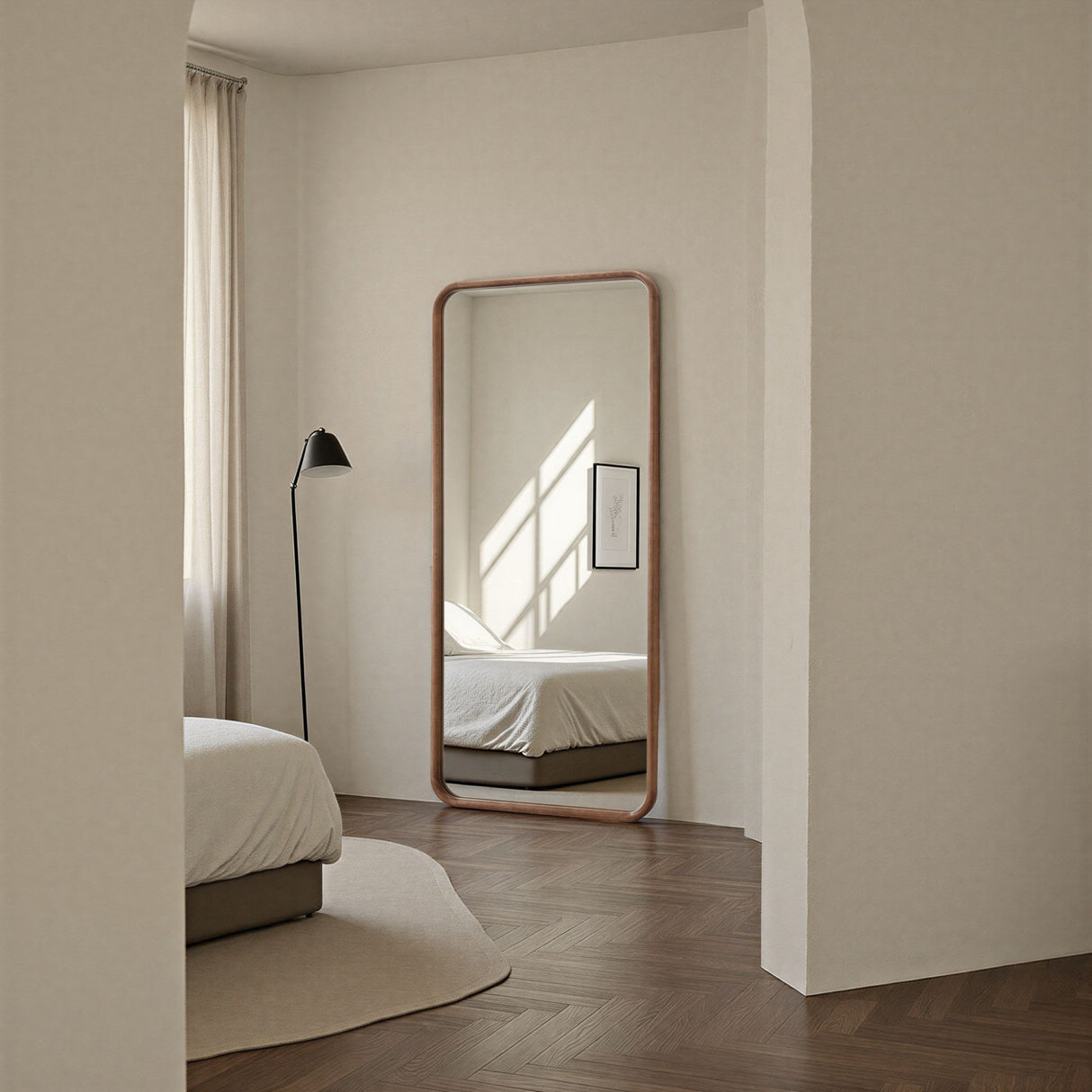 Large wood walnut mirror