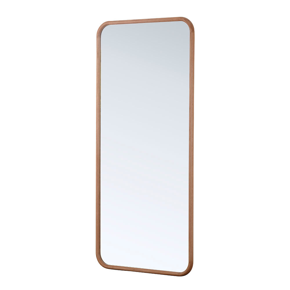 Rectangular curved corner oak framed full length glass mirror