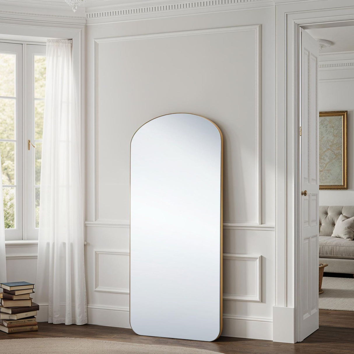Large curved simple gold arch mirror