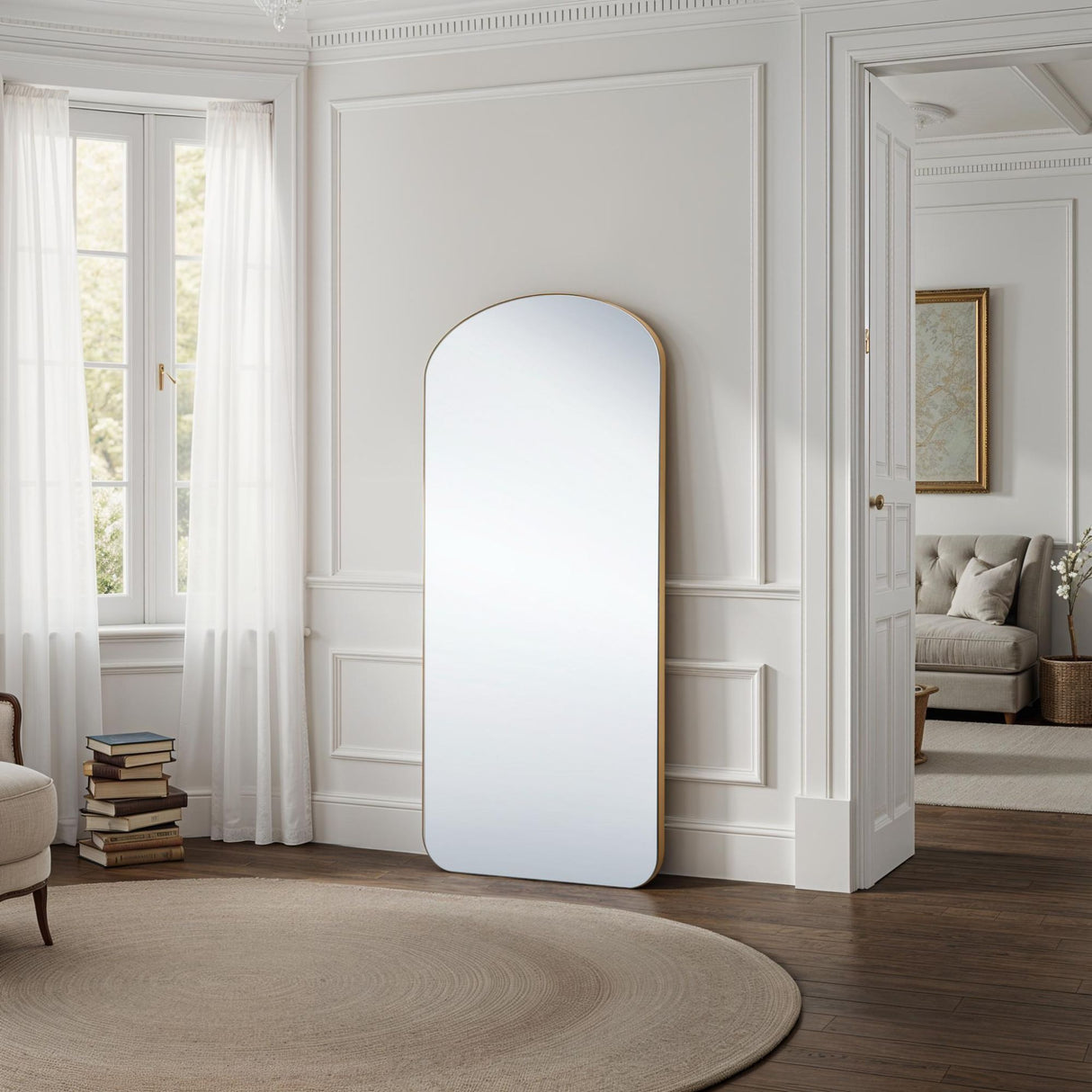 Large curved simple gold arch mirror