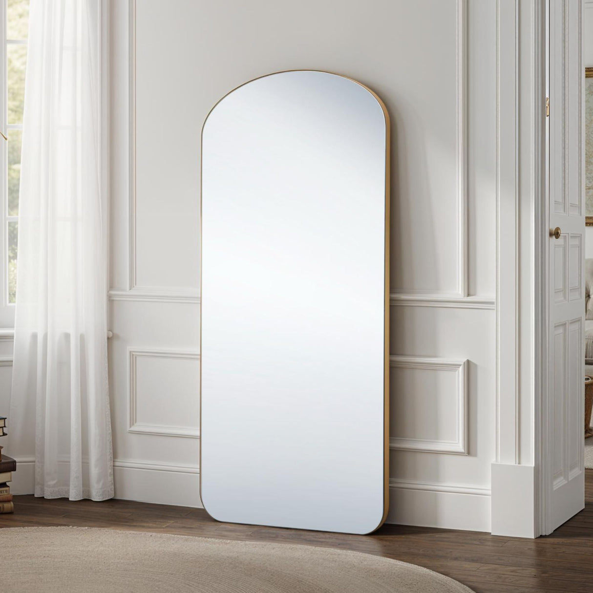 Large curved simple gold arch mirror