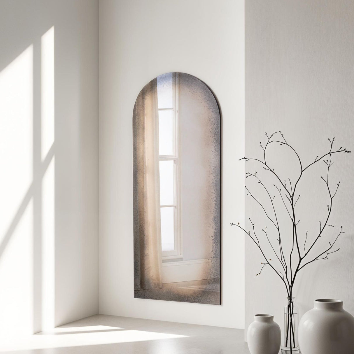 Antique frameless arch full length glass mirror