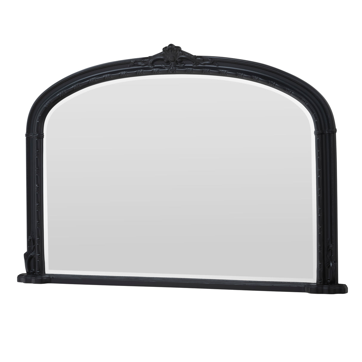 Victorian Overmantle Arched Bevelled Mirror Black