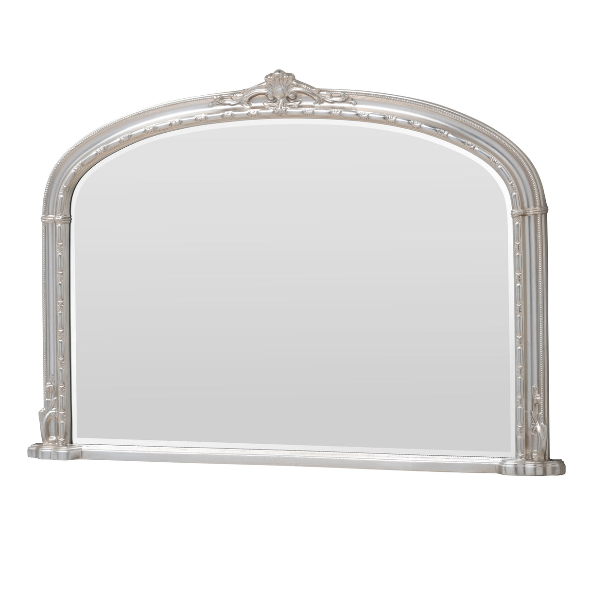 Victorian Overmantle Arched Bevelled Mirror Silver