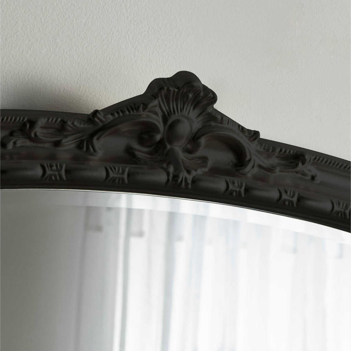 Black frame arched decorative mantle beveled edge glass mirror