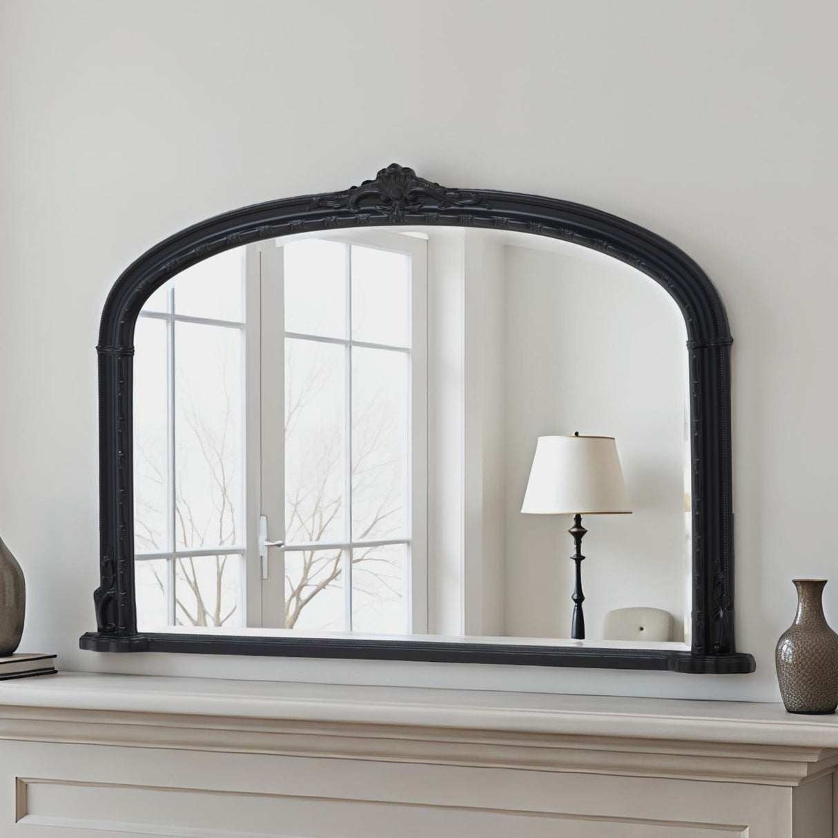 Overmantle arch mirror black