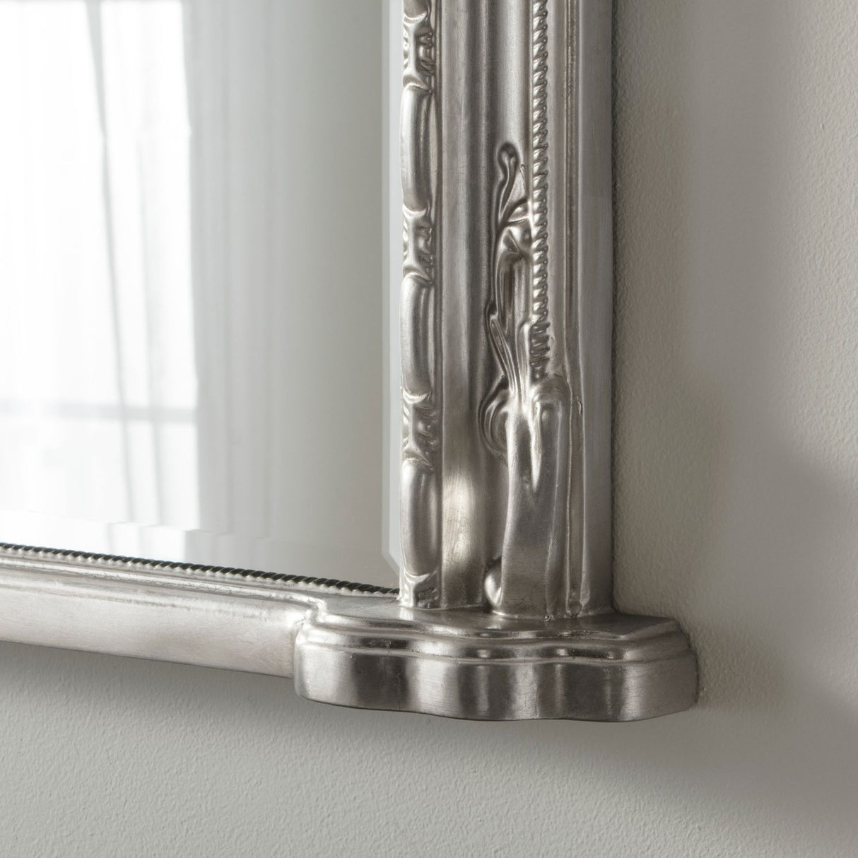 Silver frame arched decorative mantle beveled edge glass mirror