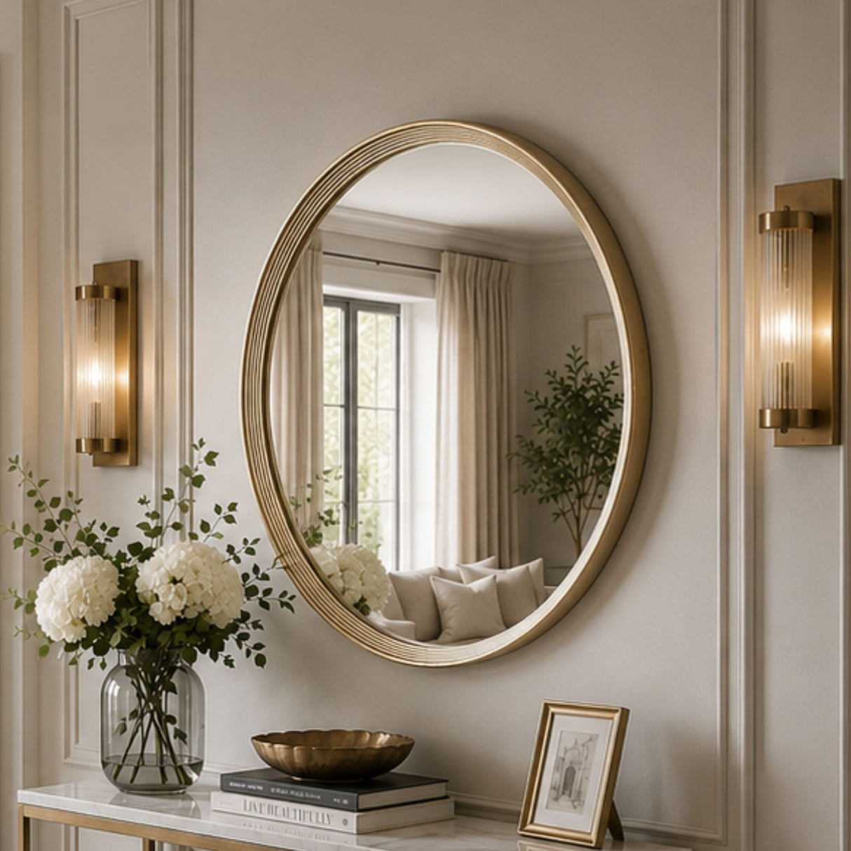 Willow Gold Large Round Contemporary Mirror Bevelled