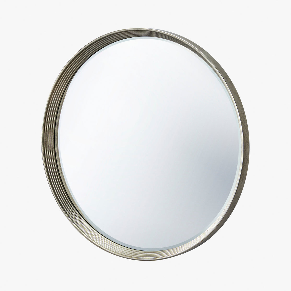 Large round contemporary circular mirror silver bevelled