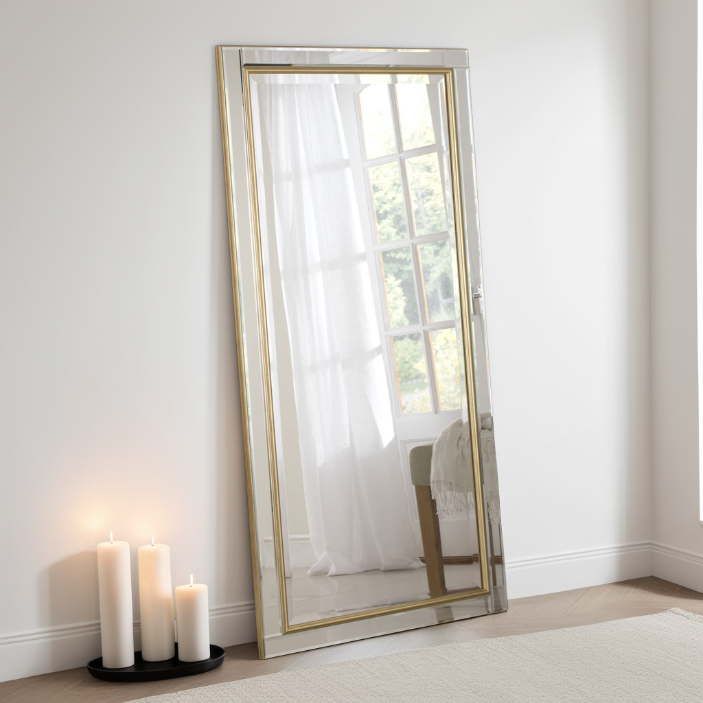 Gold rectangular frame beveled edge glass mirror