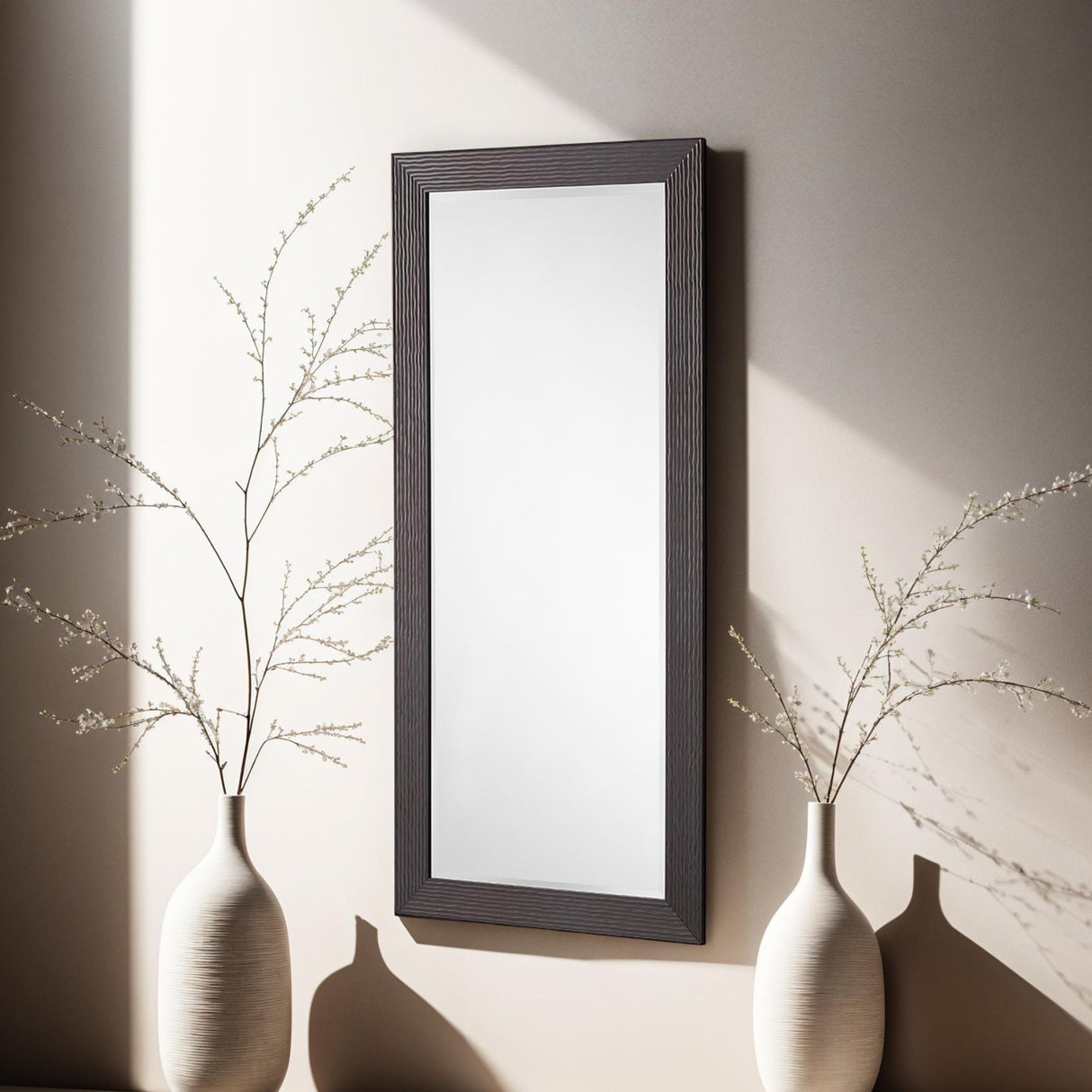 Bronze rectangular frame beveled edge glass mirror
