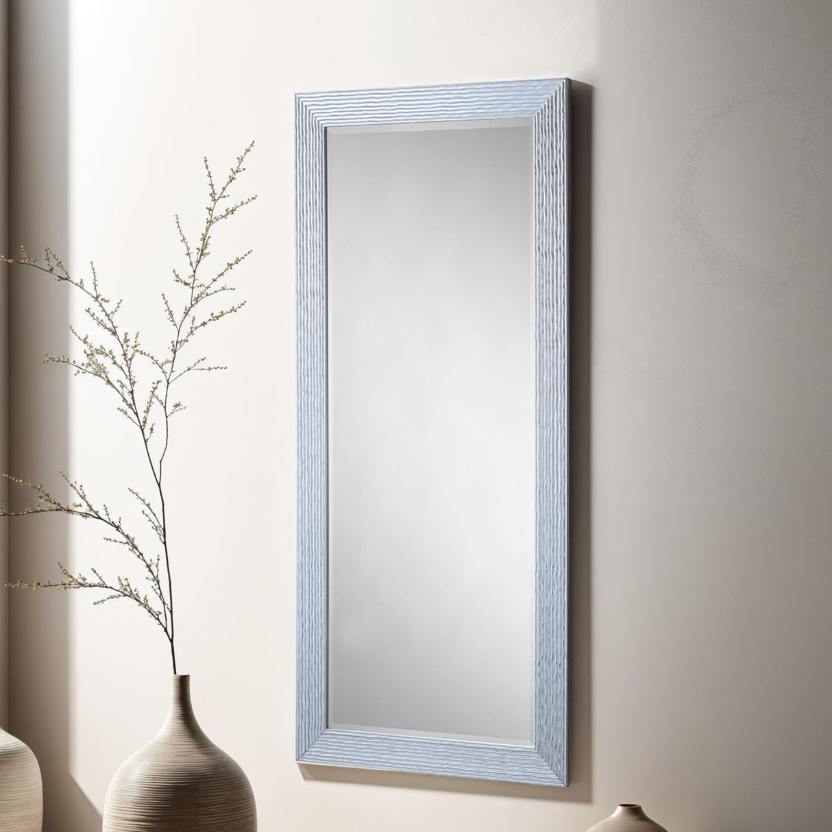 Silver rectangular frame beveled edge glass mirror