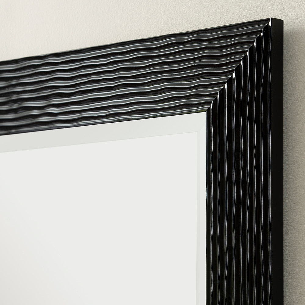 Glossy black rectangular frame beveled edge glass mirror