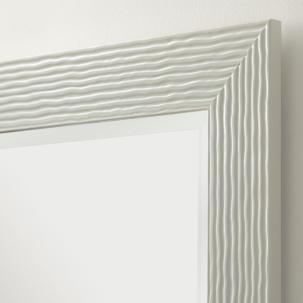 White rectangular frame beveled edge glass mirror