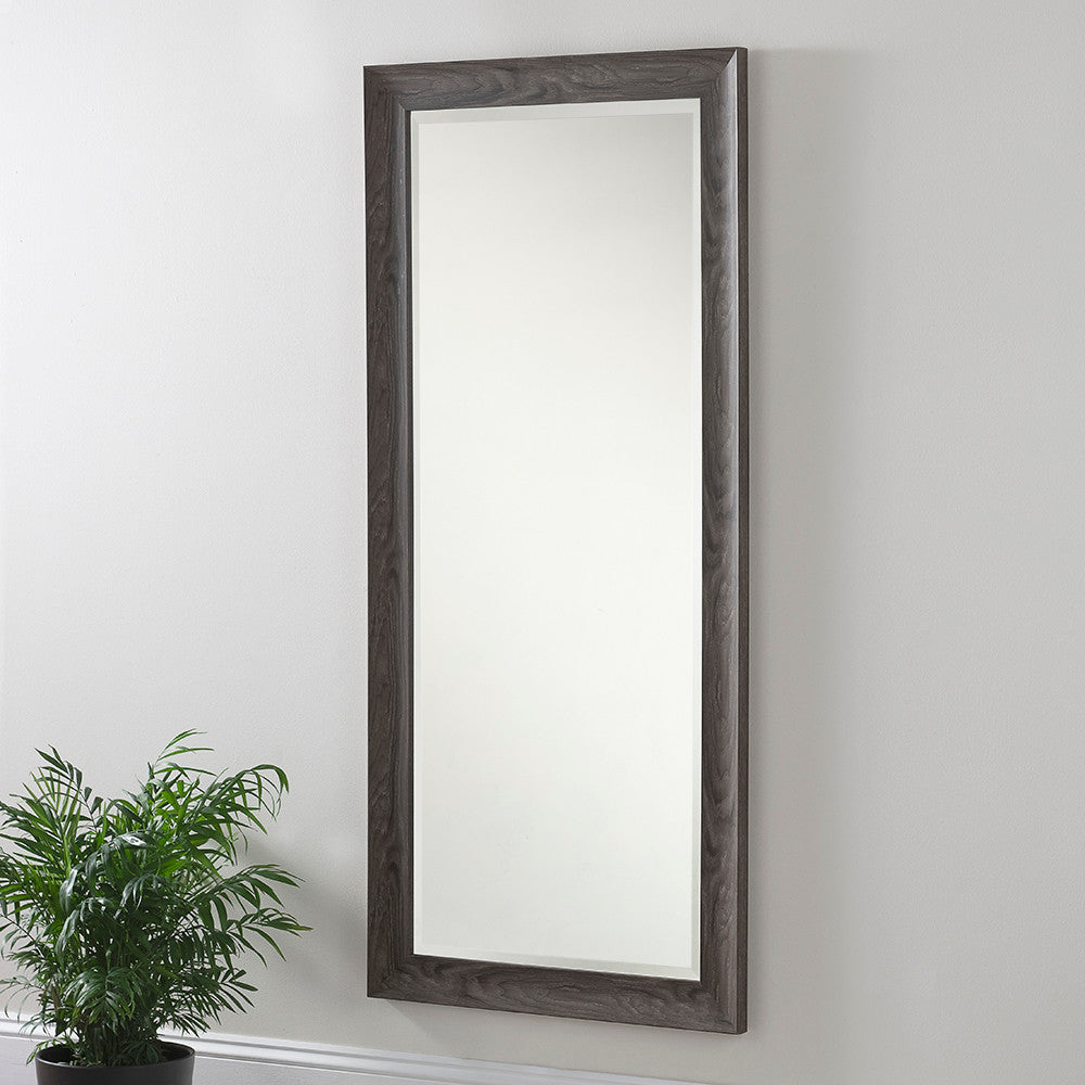 Light grey rectangular frame beveled edge glass mirror