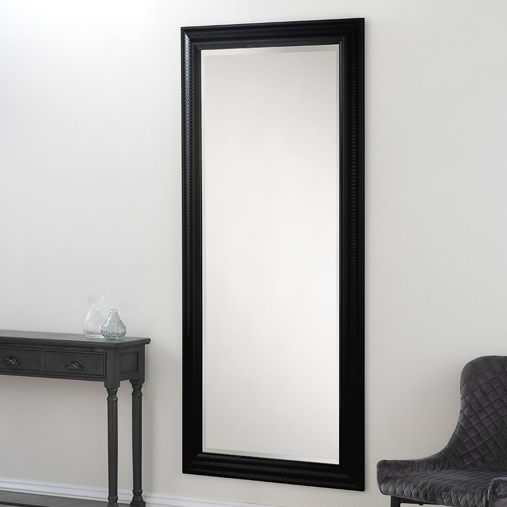 Black rectangular frame beveled edge glass mirror