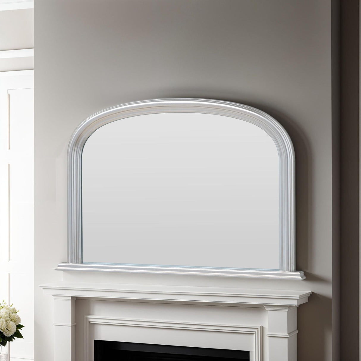 Silver frame arched glass mirror