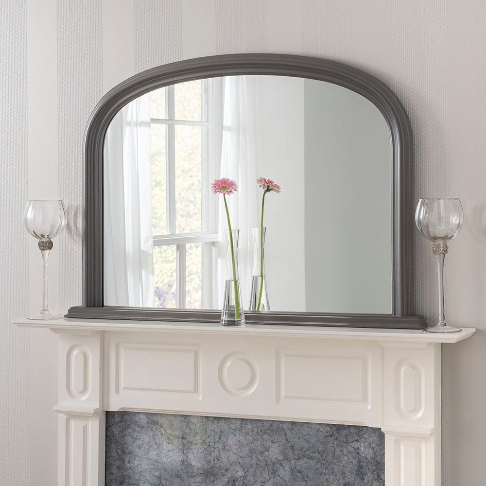 Dark grey frame arched glass mirror