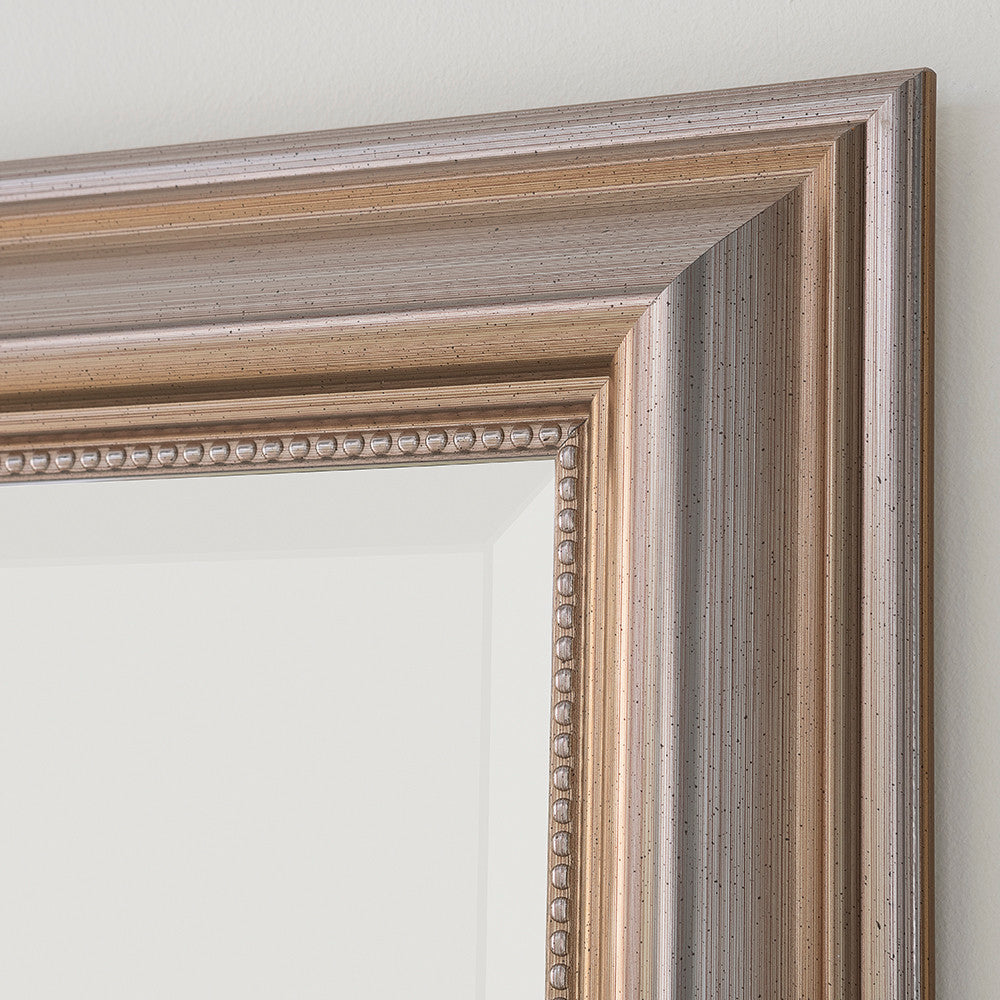 Champagne silver rectangular frame beveled edge glass mirror