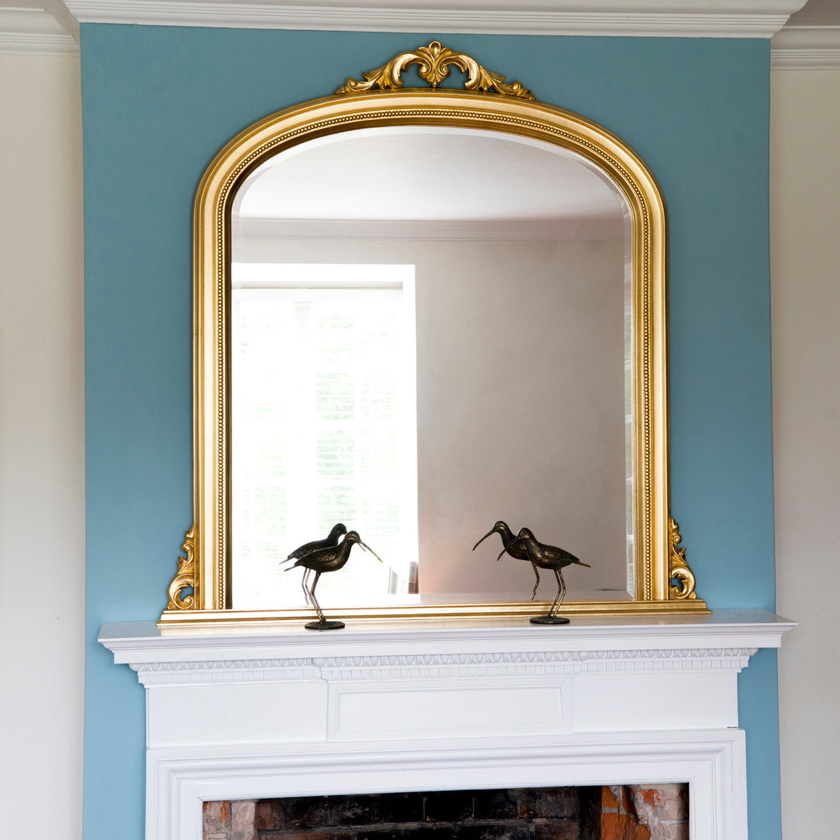 Gold decorative frame arched beveled edge glass mirror