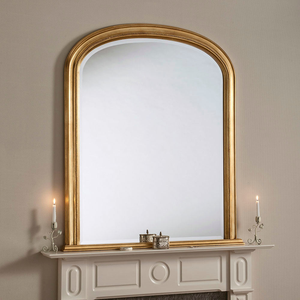 Gold antiqued tall frame arched beveled edge glass mirror