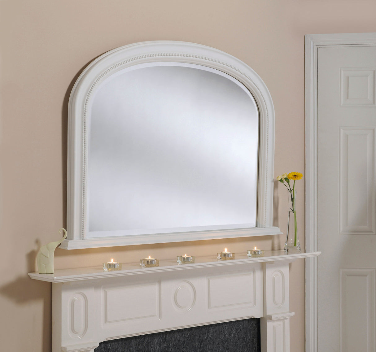 White frame arched glass mirror