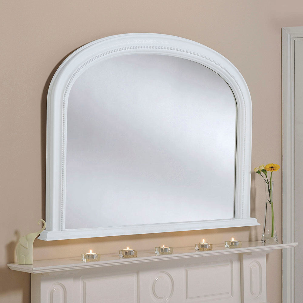 White frame arched glass mirror