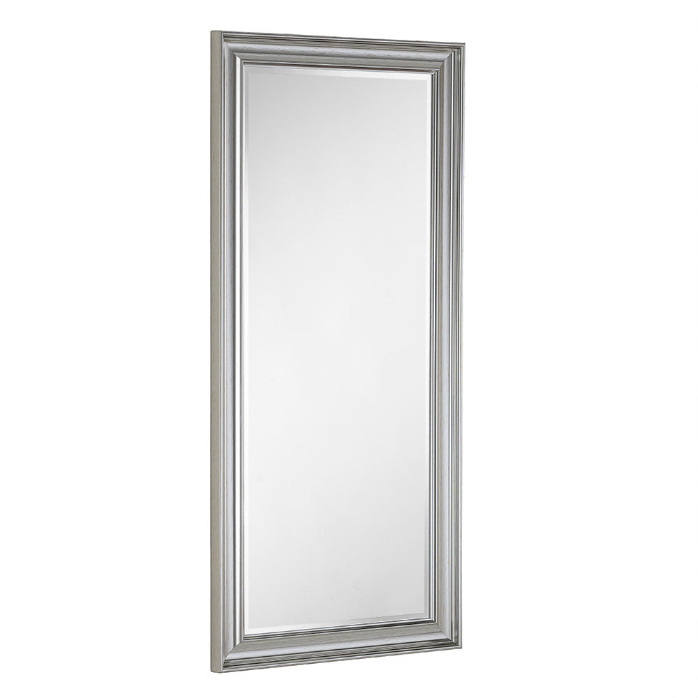 Silver rectangular frame beveled edge glass mirror
