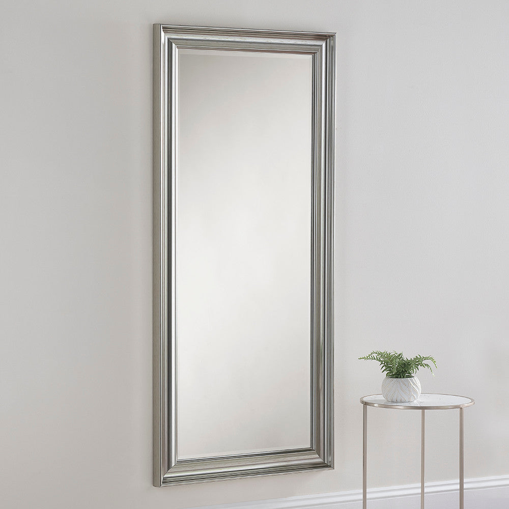 Silver rectangular frame beveled edge glass mirror