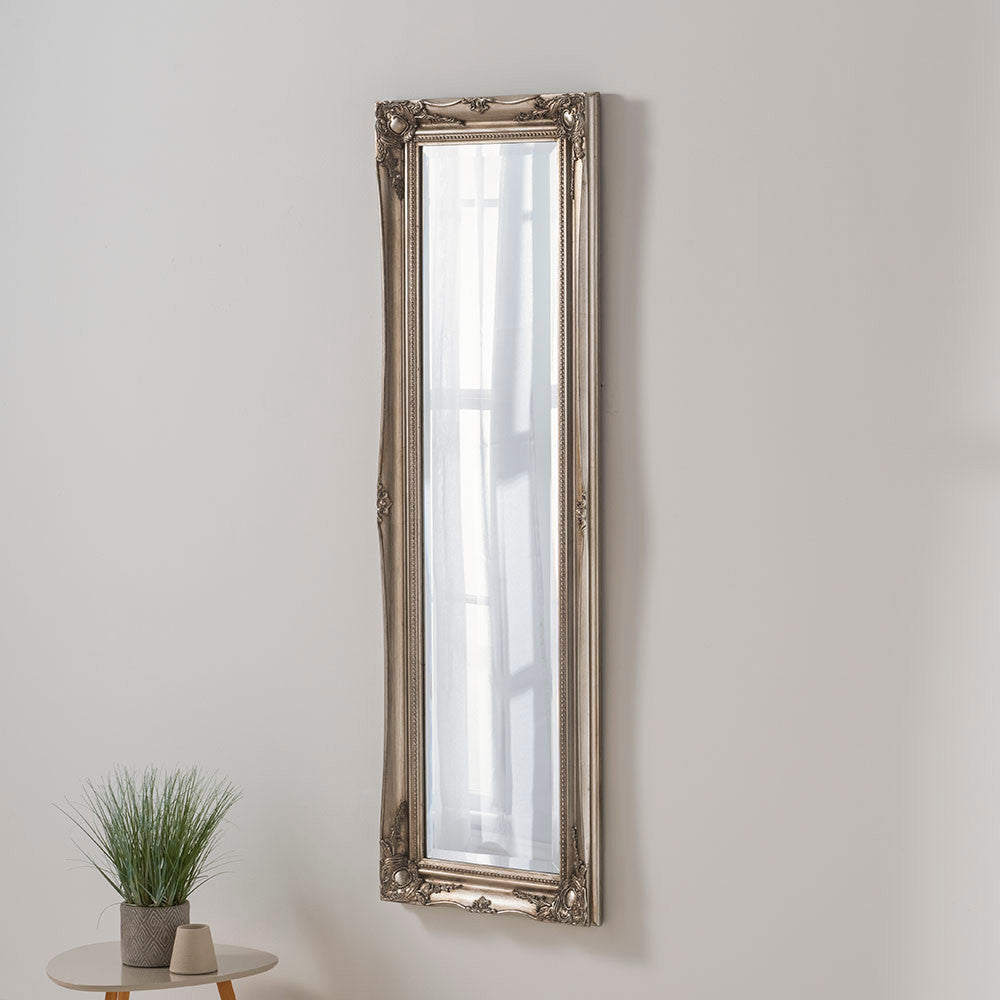 French style rectangular carved silver frame full length glass mirror