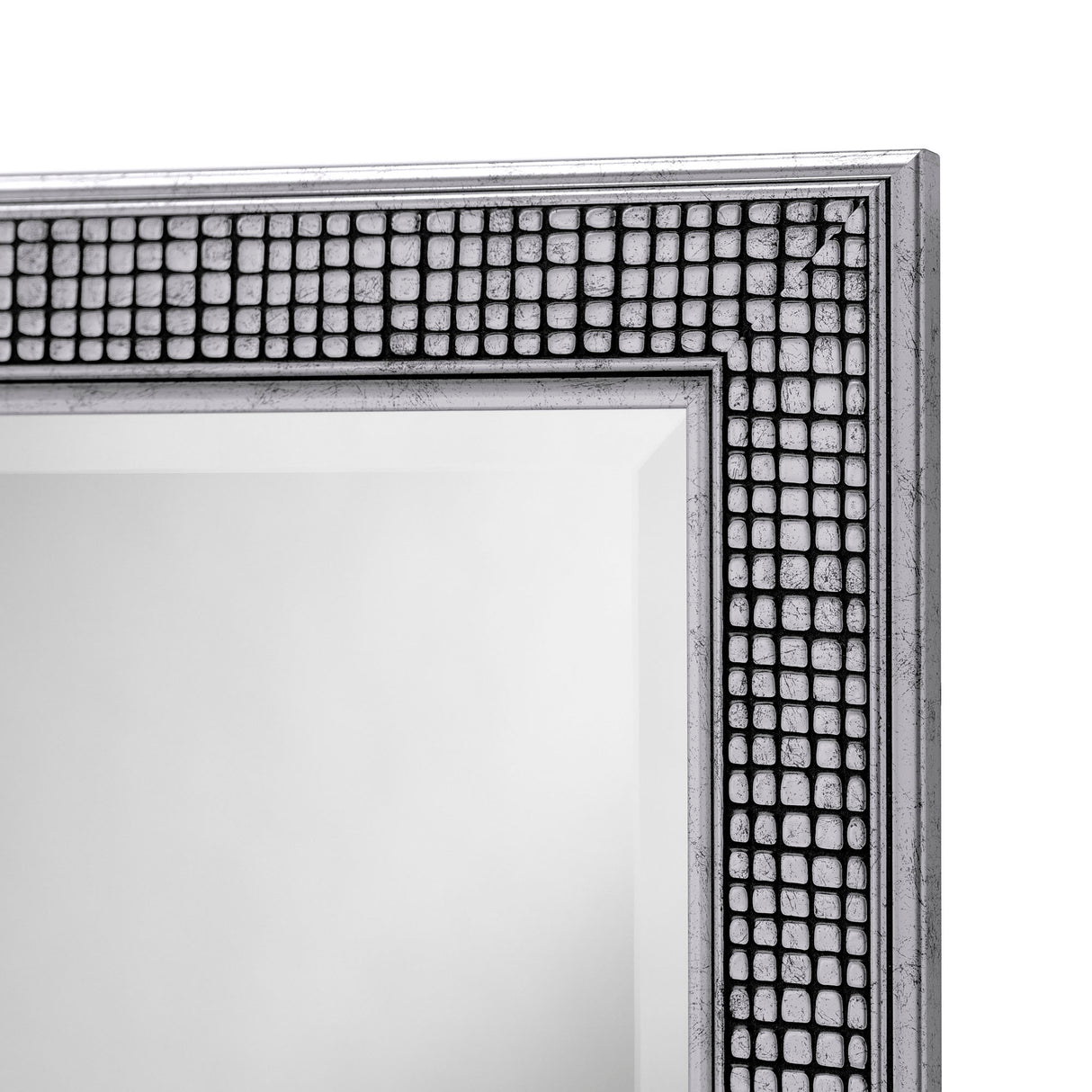 Dark silver rectangular frame beveled edge glass mirror