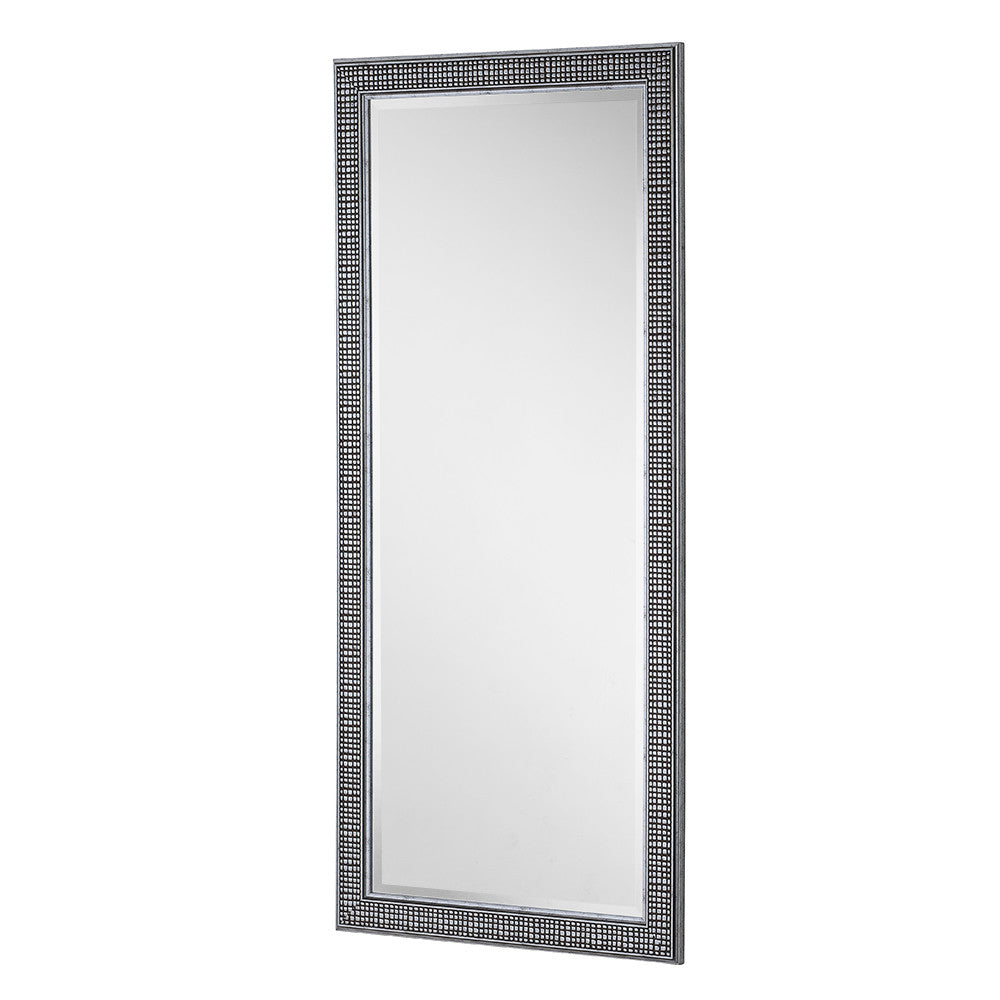 Dark silver rectangular frame beveled edge glass mirror