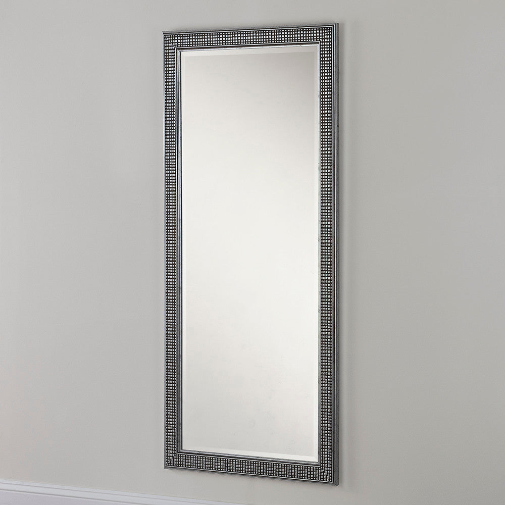 Dark silver rectangular frame beveled edge glass mirror